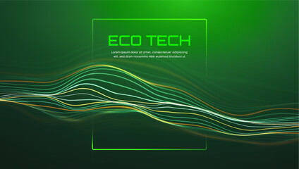Green eco wave background with abstract technology and tech design in blue digital energy setting for innovation. Agriculture element by AI and data flow for environment and solar power concept.