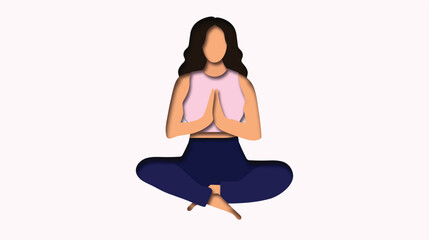 Fototapeta premium girl in pink dress doing yoga or meditation illustration for poster, women doing yoga pose posture deep meditation 