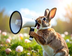 Bunny with megaphone in field