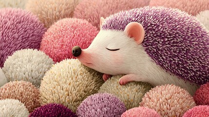   A close-up of a toy hedge atop a stack of fake pom-poms