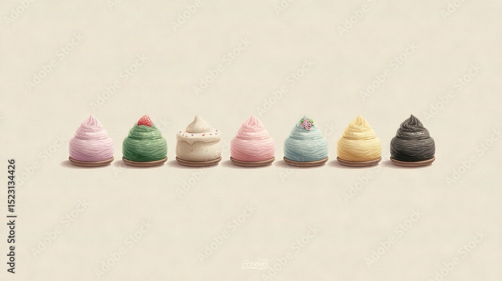 Aufkleber a line of differently hued doughnuts positioned on a white backdrop beside a light-colored backgroun
