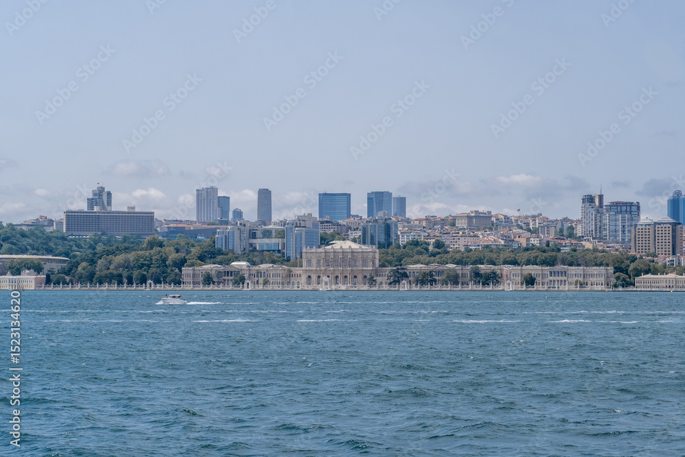 Aufkleber bosphorus view showcasing modern skyline and historical architecture under clear sky