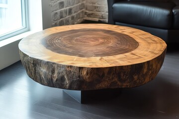 Modern round wooden dining tables, A modern round wooden dining table with a smooth finish, surrounded by stylish chairs in a contemporary dining setting