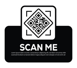 Minimalist white QR code centered on black rounded rectangle. Features bold 