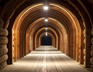 Obraz premium Wooden arched tunnel at night