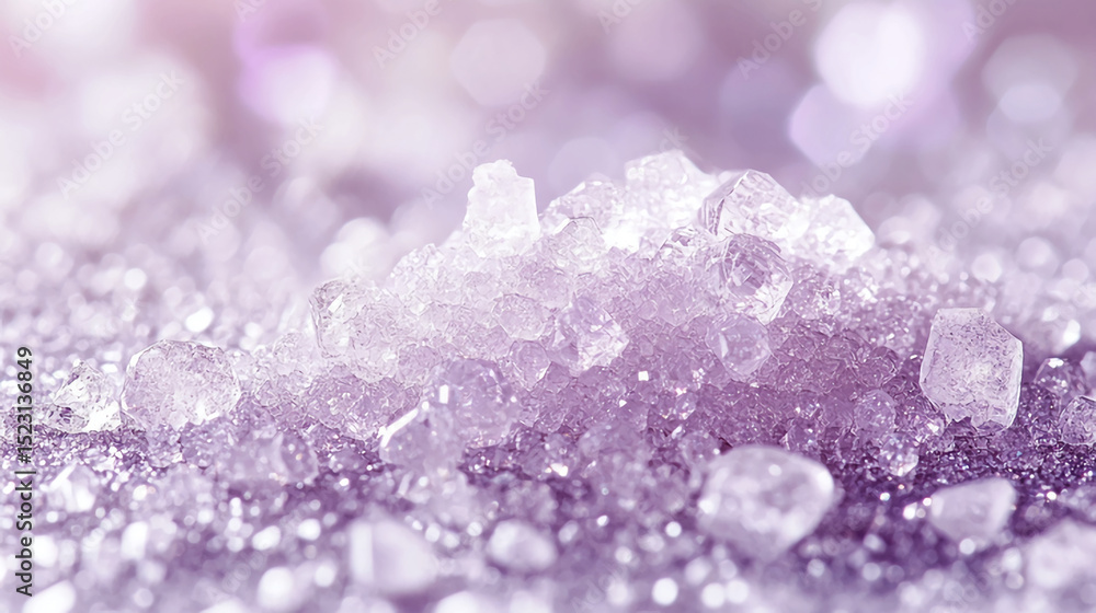 Poster macro close up of sugar crystals sparkling in purple light for backgrounds and design elements use