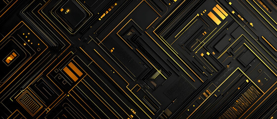 Abstract Geometric Pattern With Golden Lines On Black Background