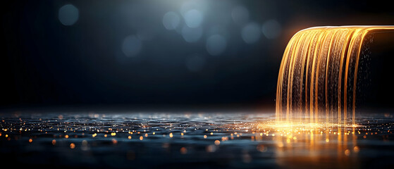 Golden Waterfall On Dark Reflective Surface