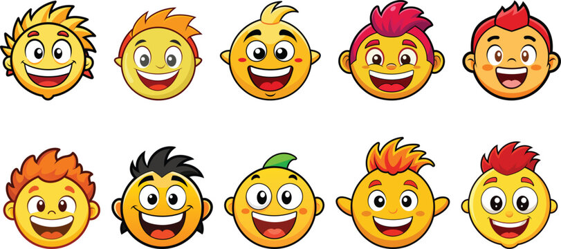 Happy faces emoji set vector illustration