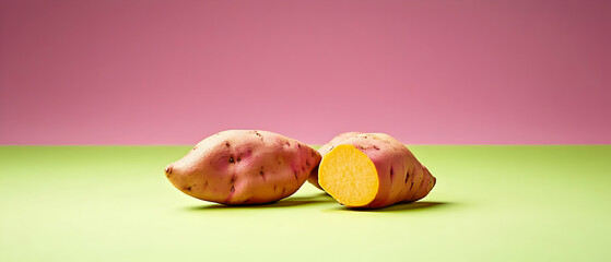 Studio Shot Of Sweet Potato With Pink And Yellow Colors