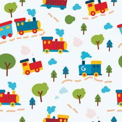 seamless kids pattern for boys with colorful trains © Alla