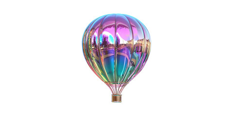 Colorful Iridescent Hot Air Balloon. Symbol Of Adventure And Creativity Isolated On Transparent Background