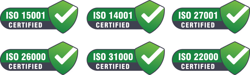 Set of ISO Standard Badges – International Certification Vector Icons Collection