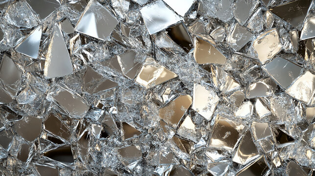 Shards of glass broken mirror pieces texture abstract background shattered reflection surface design art 3d render