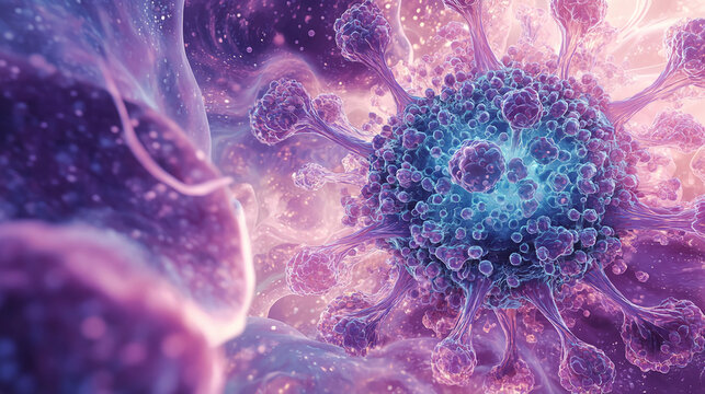 Coronavirus covid pandemic microscopic virus cell infection disease health research science medical 3d render - Powered by Adobe