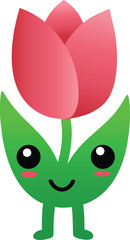 Cute cartoon tulip flower with a happy smiling face in a simple vector illustration