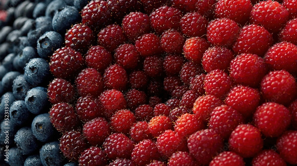 Aufkleber a close-up image of a cluster of blueberries and raspberries arranged in a circle atop one another