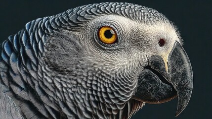 Obraz premium Close-up of a parrot's head with a yellow-eyed bird's eye in the background