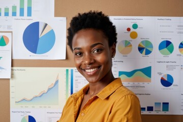 Innovative African American Accountant Utilizing Colorful Graphs in Modern Office Setting