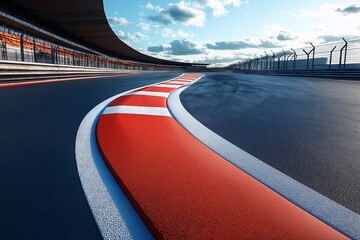 Dynamic Supercar Racing at Sunset on a Modern Asphalt Racetrack Curve - Capture the Extreme Speed and Perspective in Urban Racing Photography