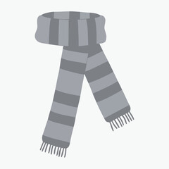 Obraz premium Stylish grey knitted winter scarf with horizontal stripes and fringed ends on white background