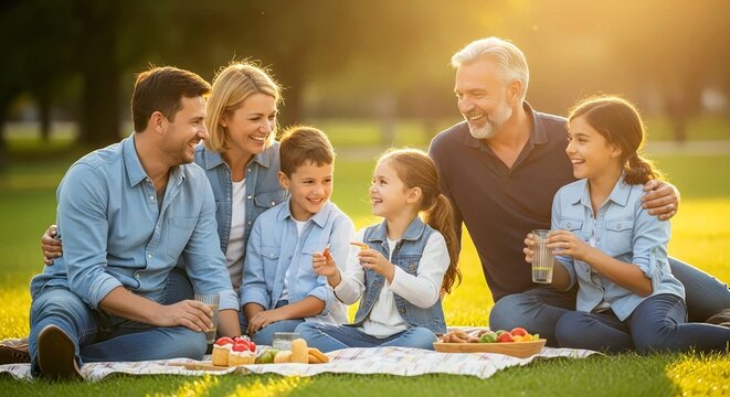 Family Picnic Laughter - Powered by Adobe