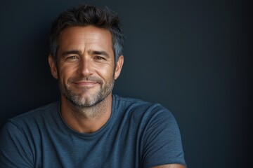 Fototapeta premium Smiling Man in Casual Attire. Confident Male Portrait with Warm Smile and Rugged Charm