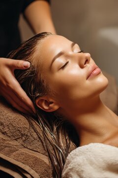 Relaxation and rejuvenation during a soothing hair treatment in a serene spa environment