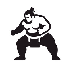 Obraz premium Traditional black and white sumo wrestler illustration on transparent background representing Japanese culture and ancient sports rituals