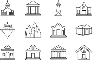 Simple Line Icons Buildings, Structures, Architecture, Cityscapes, Landmarks