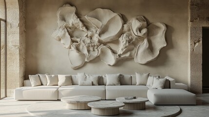 Beige Living Room with Abstract Wall Art