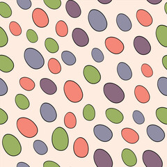 Happy Easter seamless pattern with eggs on color background. Polka dots design for card, postcard, wallpaper, posters. Vector stock illustration. Cartoon style.