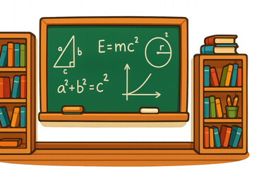 Fototapeta premium Blackboard with green chalkboard, stack of books isolated on transparent background.