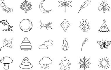 Nature Icons Insects, Animals, Plants, Celestial, Weather