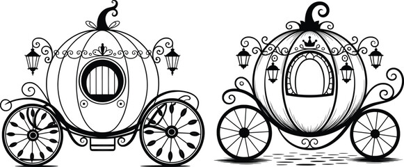 Cinderella Coach Set Silhouette Vector Illustration