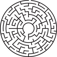 Circular Maze Puzzle Labyrinth Game, Challenge, Path, Solution, Black and White