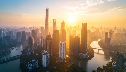 Fototapeta premium Shanghai Skyline Sunrise