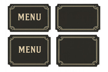 Obraz premium Black and gold place cards with elegant design and metallic finish, isolated on transparent background.