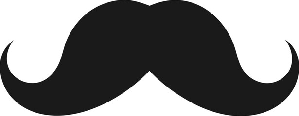 A bold black silhouette of a classic handlebar mustache icon perfect for graphic design and illustration