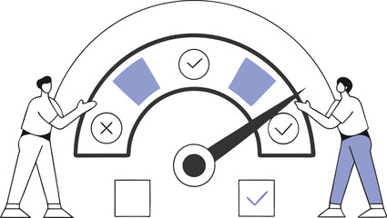 Business Performance Rating and Productivity Evaluation Concept with Measuring Gauge and Teamwork