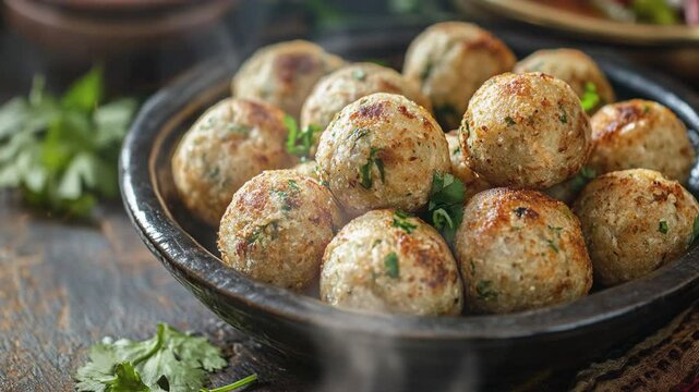 Litti chokha bihari or dish of roasted wheat balls in dish with smoke
