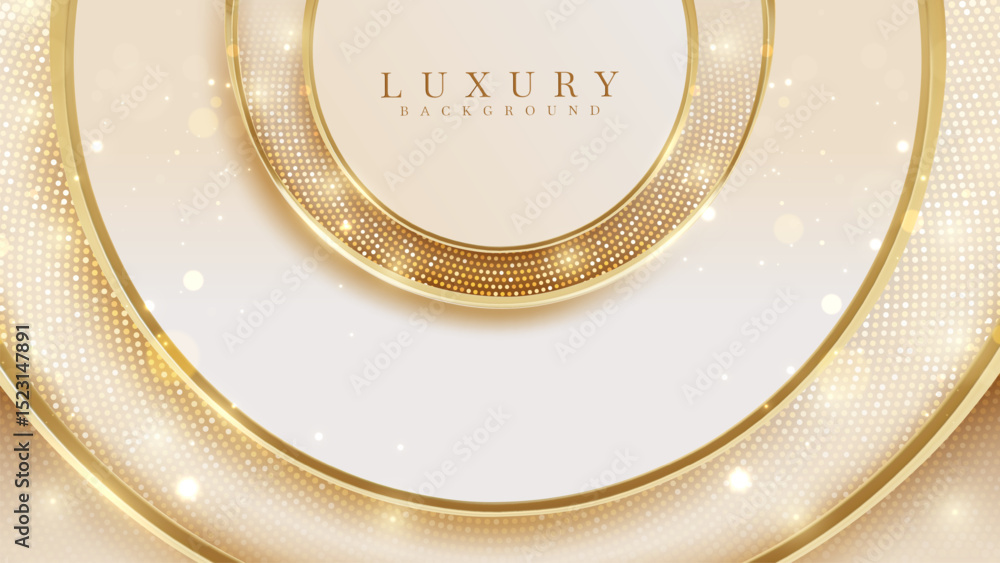 Wall mural cream luxury background with golden circle frame and halftone elements decorated with bokeh effect a