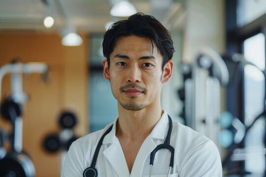 portrait of a young male sport doctor in a gym