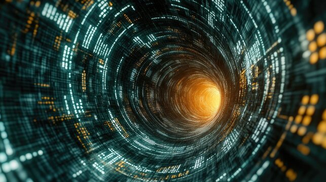 Digital tunnel spiraling into a glowing center.
