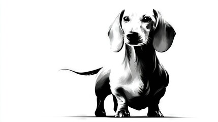  Monochrome illustration of a melancholic dachshund canine