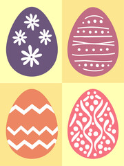 Colorful Decorated Easter Eggs Grid with Modern Patterns - Flat Design Vector Illustration for Holiday