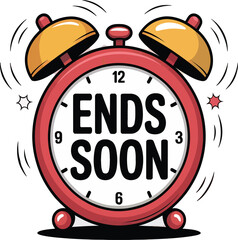 Vibrant alarm clock illustration announcing ends soon deadline time limit urgent notice