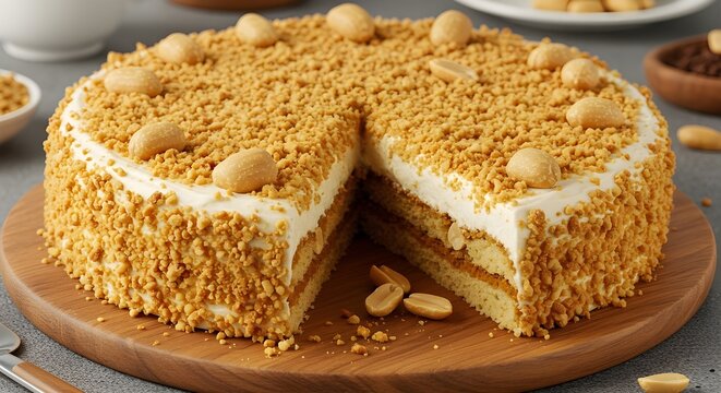 "Close-up of a traditional Brazilian pa&ccedil;oca cake placed on a brown platform &mdash; showcasing regional flavor, rustic presentation, and sweet cultural heritage
