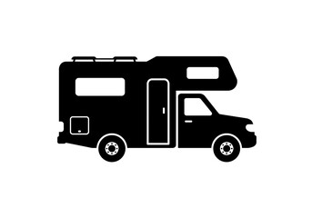 A black silhouette of a camper van