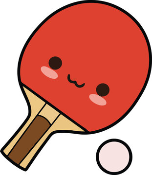Cute and friendly cartoon ping pong paddle and ball illustration for sports and games